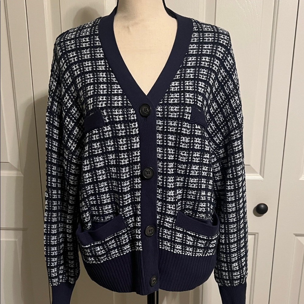 EUC, FREE ASSEMBLY TWEED CARDIGAN, NAVY SIZE XL - Picture 2 of 10